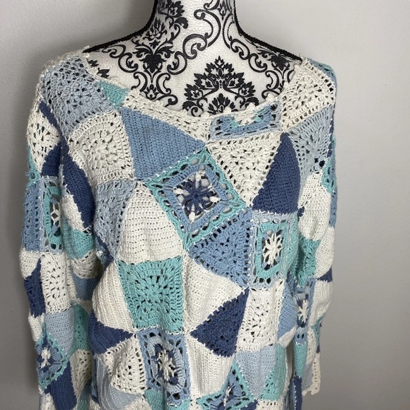 Vintage Granny Square Patchwork Lightweight Sweater L - Picture 2 of 7
